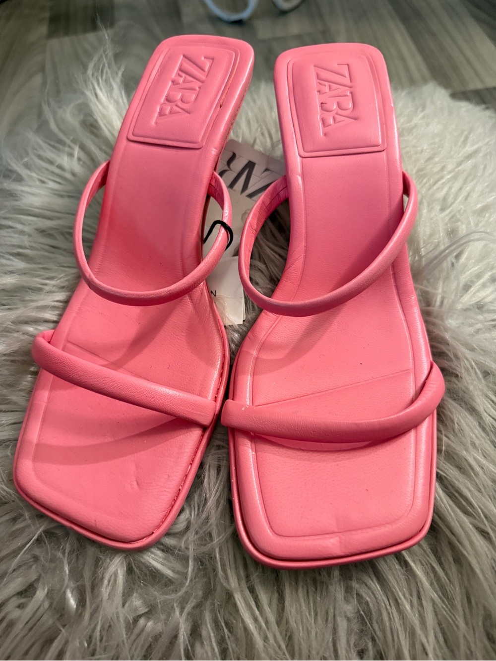 ZARA Bubblegum Pink Double-Strap Square-Toe Heels